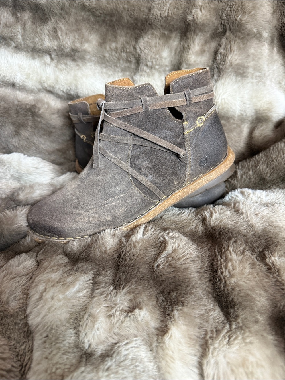 EUC size 10 Born Women’s Suede Ankle Boots in Dark Brown - Casual Wrap Detail